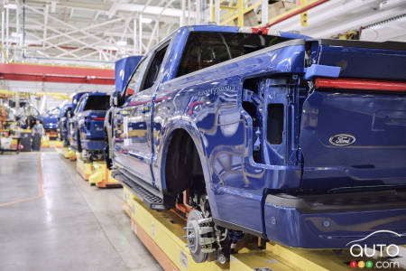 Ford F-150 Lightnings on the assembly line